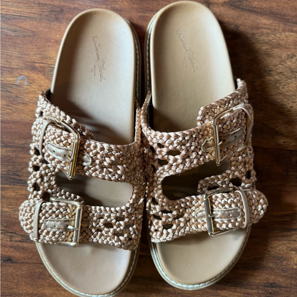 Universal Thread Braided Double-Buckle Sandals in Tan
